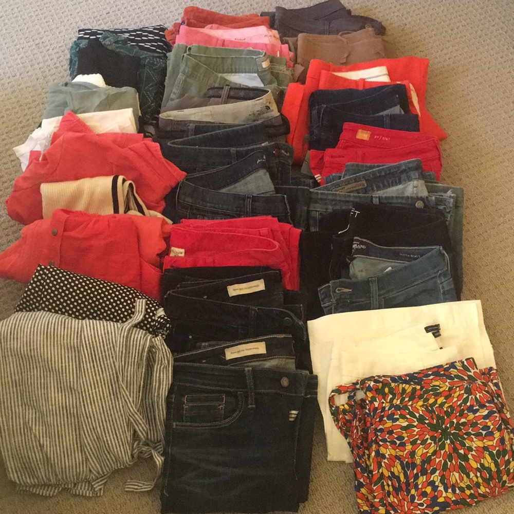 Clothes: pants, Jeans,dresses, t short jackets..